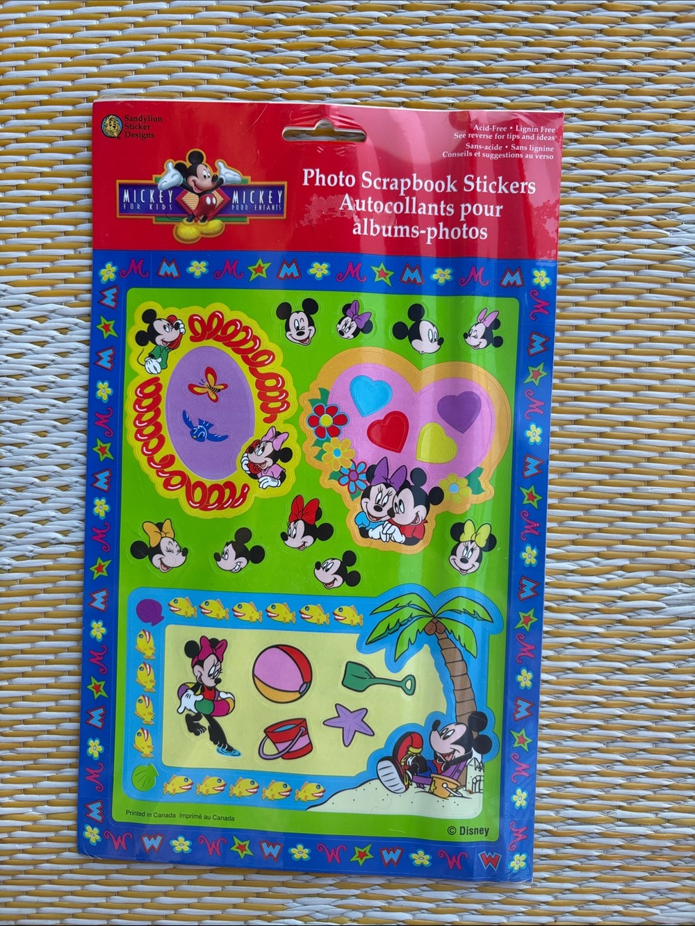 Vintage Disney Scrapbook Stickers - Bright Green with Blue Border